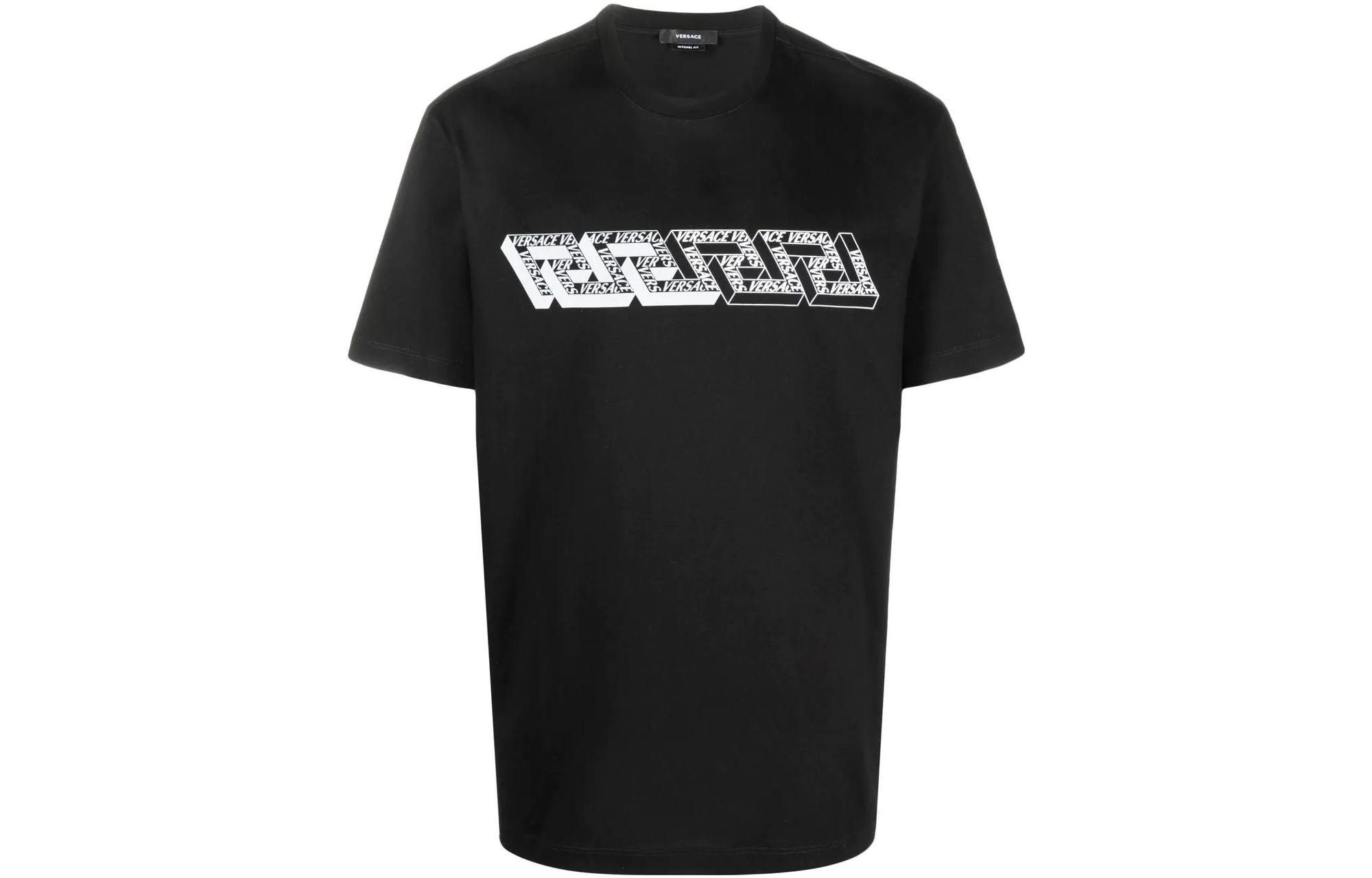 Order VERSACE SS22 Greek Print Logo Tee Black Short Sleeve  Fashion 1006023-1A04119-1B000