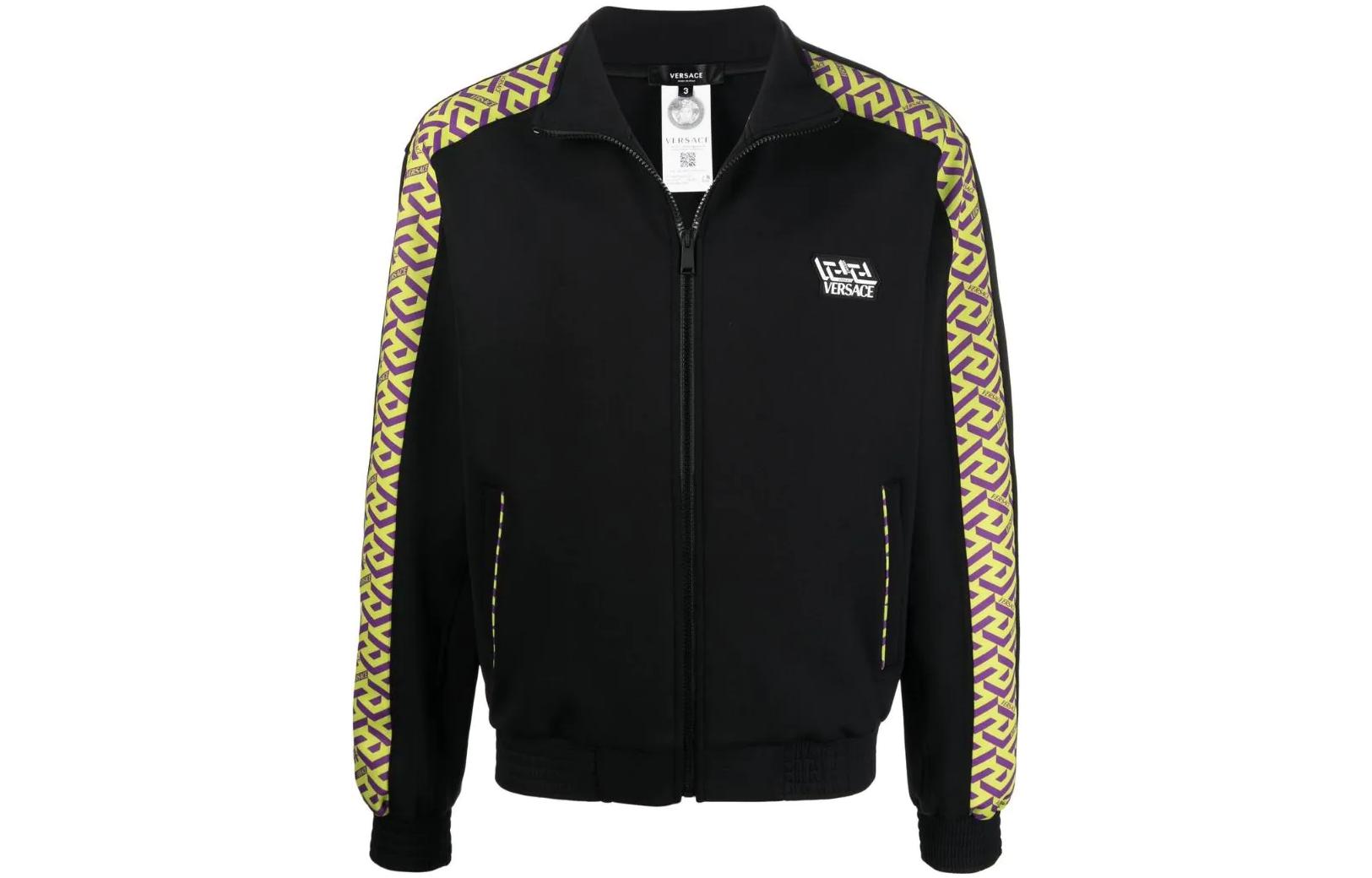 Versace SS22 Greek Print Sports Collar Long Sleeve Jacket Black Mens 10021001A016235G240