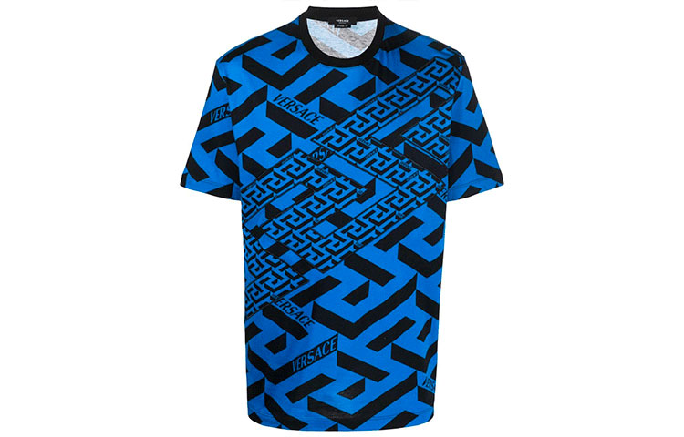 Order VERSACE SS22 La Greca Print Sapphire Blue Short Sleeve Tee Men 1003393-1A02351-5U290