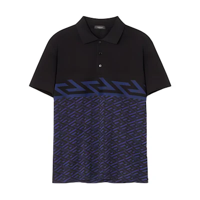 VERSACE SS22 La Greca Slim Fit Short Sleeve Polo Shirt Men Black 1006468-1A04466-5U180