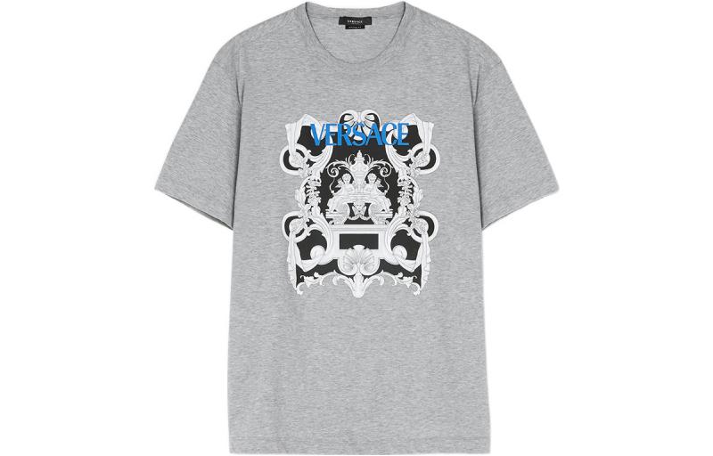 VERSACE SS22 Letter Pattern Crew Neck Graphic Grey Short Sleeve Tee Men 1006446-1A04415-1E090