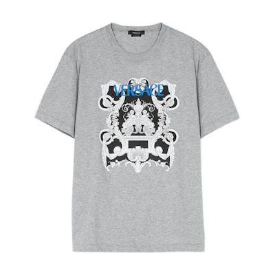 VERSACE SS22 Letter Pattern Crew Neck Graphic Grey Short Sleeve Tee Men 1006446-1A04415-1E090