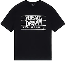VERSACE SS22 Letter Print Black Short Sleeve Round Neck T-Shirt Men 10057831-A04025-1B000 VERSACE SS22 Letter Print Black Short Sleeve Round Neck T-Shirt Men 10057831-A04025-1B000