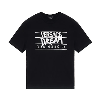 VERSACE SS22 Letter Print Black Short Sleeve Round Neck T-Shirt Men 10057831-A04025-1B000