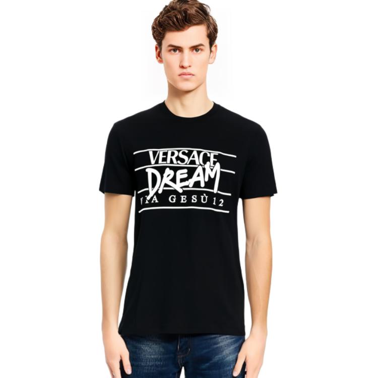 VERSACE SS22 Letter Print Black Short Sleeve Round Neck T-Shirt Men 10057831-A04025-1B000 圖 4