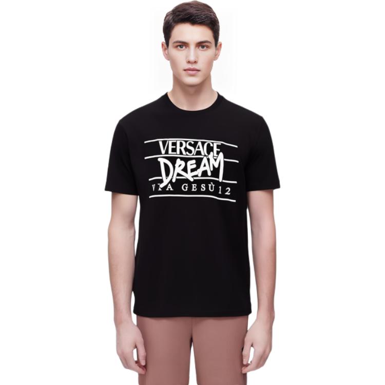 VERSACE SS22 Letter Print Black Short Sleeve Round Neck T-Shirt Men 10057831-A04025-1B000 圖 5