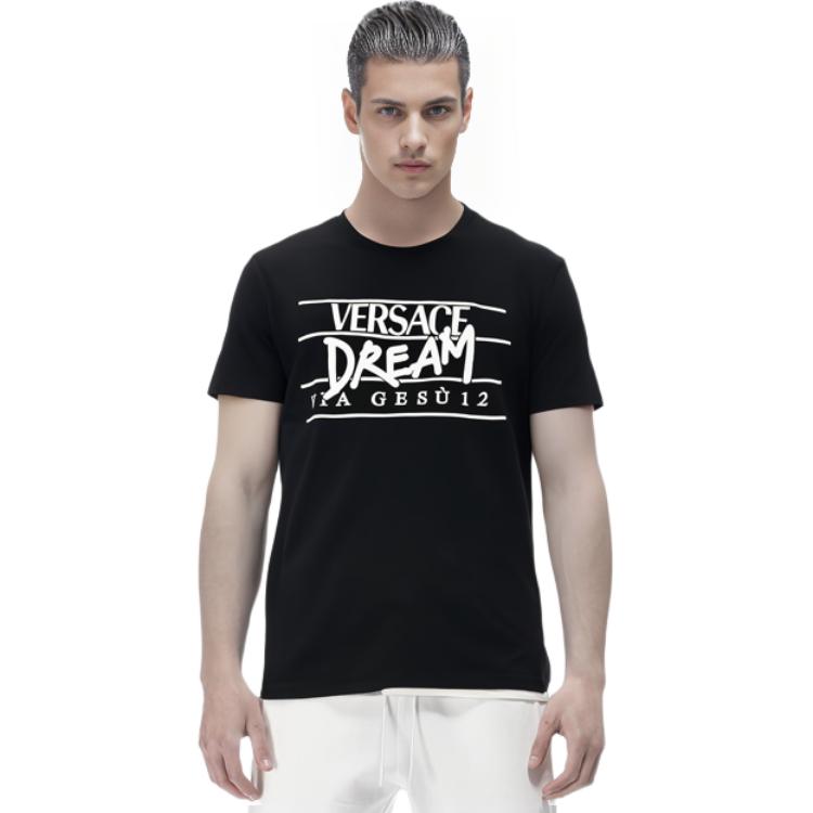 VERSACE SS22 Letter Print Black Short Sleeve Round Neck T-Shirt Men 10057831-A04025-1B000 圖 6