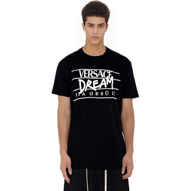 VERSACE SS22 Letter Print Black Short Sleeve Round Neck T-Shirt Men 10057831-A04025-1B000 圖 7