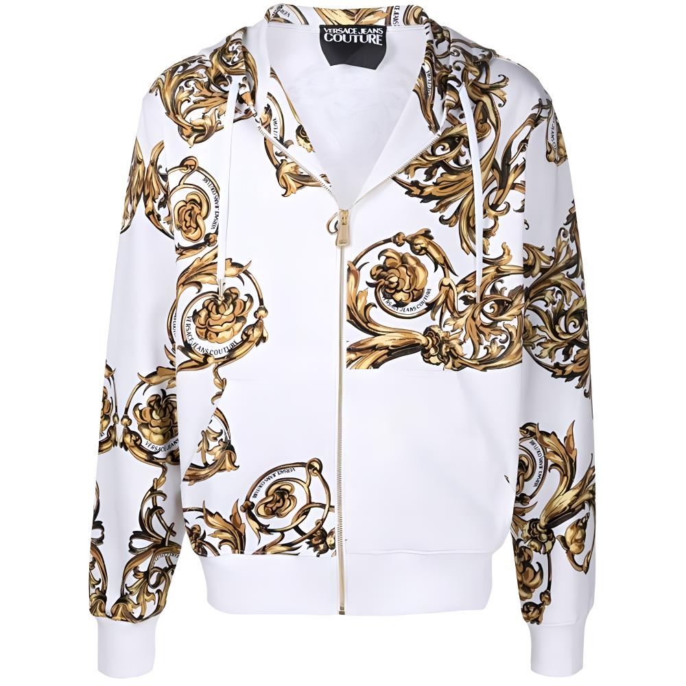 Versace SS22 Logo Jacquard Zip-Up Hoodie Jacket White 72GAI3Z0-FS019-G03