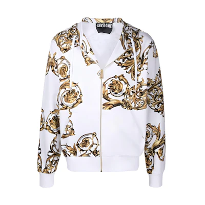 Versace SS22 Logo Jacquard Zip-Up Hoodie Jacket White 72GAI3Z0-FS019-G03
