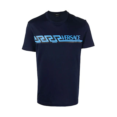 VERSACE SS22 Logo Print Crew Neck Casual T-Shirt Men’s Blue 1003911-1A02781-1U830