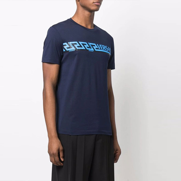 Purchase VERSACE SS22 Logo Print Crew Neck Casual T-Shirt Men’s Blue 1003911-1A02781-1U830