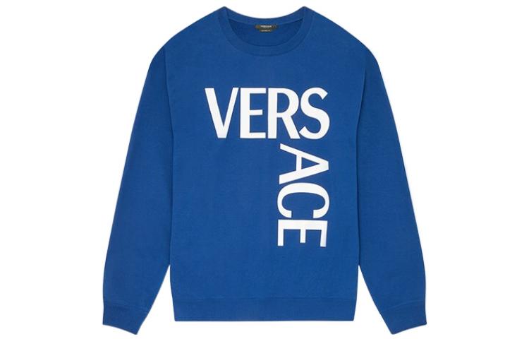 VERSACE SS22 Logo Print Crewneck Long Sleeve Sweatshirt Men’s Royal Blue 1001377-1A01015-1U820