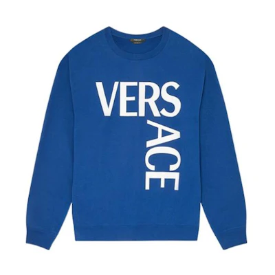 VERSACE SS22 Logo Print Crewneck Long Sleeve Sweatshirt Men’s Royal Blue 1001377-1A01015-1U820