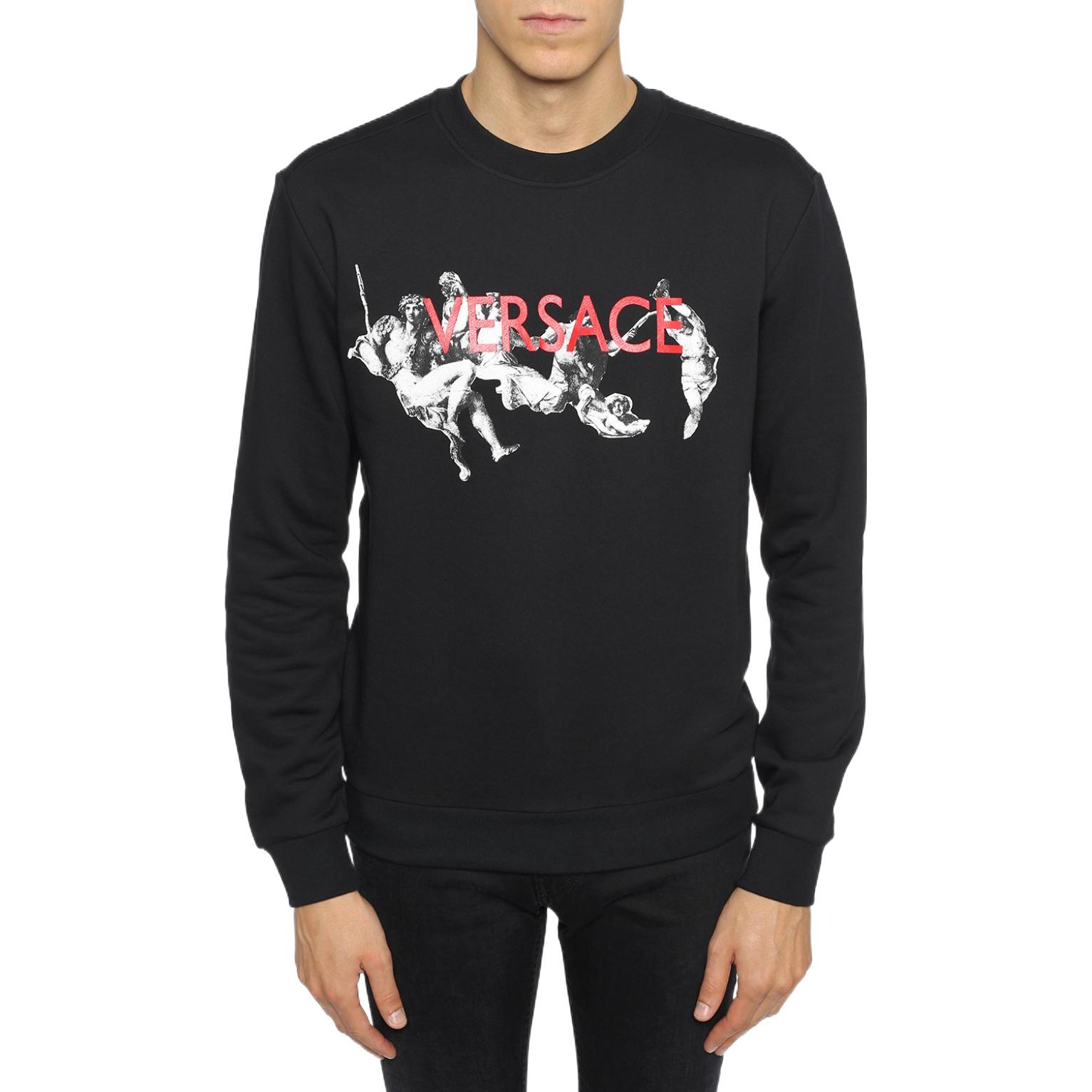 Shop 范思哲 SS22 Logo印花黑色圆领卫衣 A77121-A217878-A008