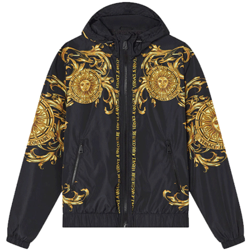Versace SS22 Logo Print Hooded Jacket Black E72GAS406-ECQS32