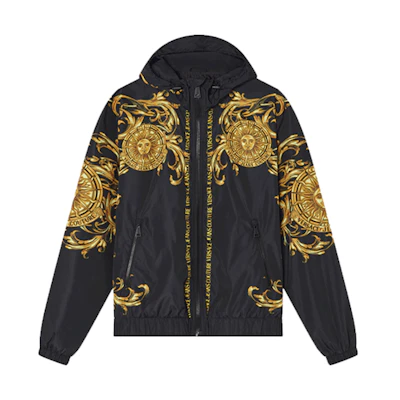 Versace SS22 Logo Print Hooded Jacket Black E72GAS406-ECQS32