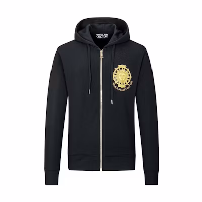 Versace SS22 Logo Print Zip-Up Hoodie Jacket Men’s Black 72GAIT22-CF01T-899