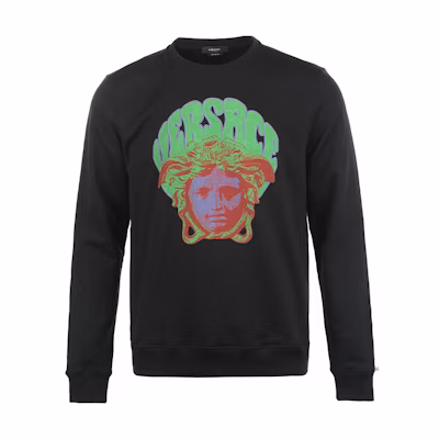 VERSACE SS22 Medusa Cartoon Graphic Crewneck Sweatshirt Black 1004015-1A02899-1B000