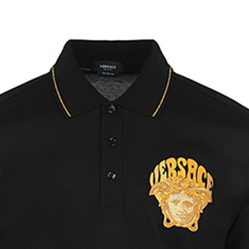 Purchase VERSACE SS22 Polo Negro Bordado Medusa Camisa de Moda 1004085-1A02980-1B000
