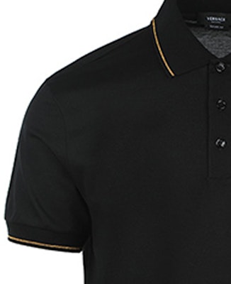 VERSACE SS22 Polo Negro Bordado Medusa Camisa de Moda 1004085-1A02980-1B000 Details for VERSACE SS22 Polo Negro Bordado Medusa Camisa de Moda 1004085-1A02980-1B000
