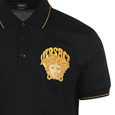VERSACE SS22 Polo Negro Bordado Medusa Camisa de Moda 1004085-1A02980-1B000 Sizing VERSACE SS22 Polo Negro Bordado Medusa Camisa de Moda 1004085-1A02980-1B000