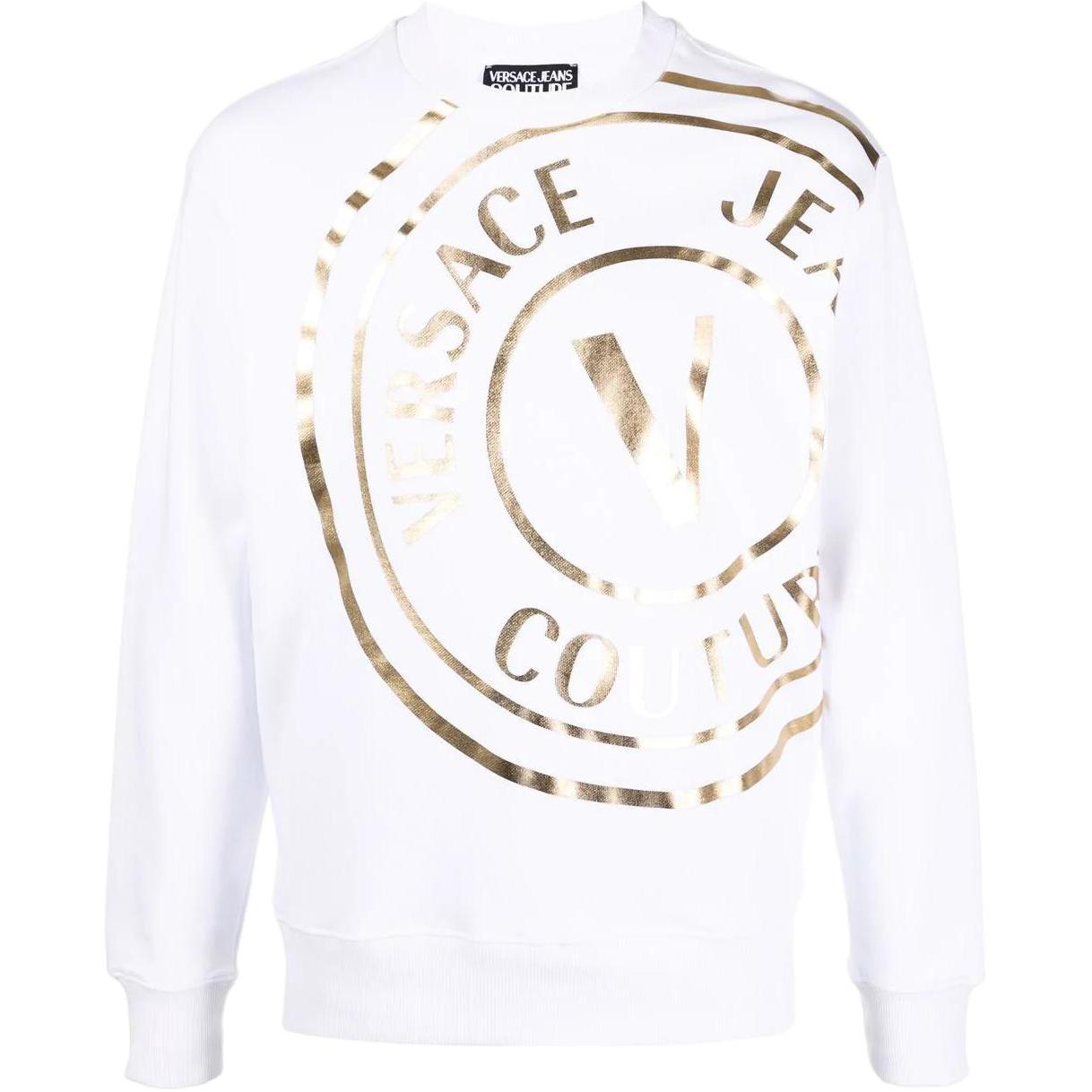 Versace SS22 Metallic Logo Print Long-Sleeve Sweatshirt White 72GAIT16-CF01O-G03