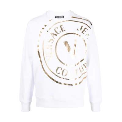 Versace SS22 Metallic Logo Print Long-Sleeve Sweatshirt White 72GAIT16-CF01O-G03