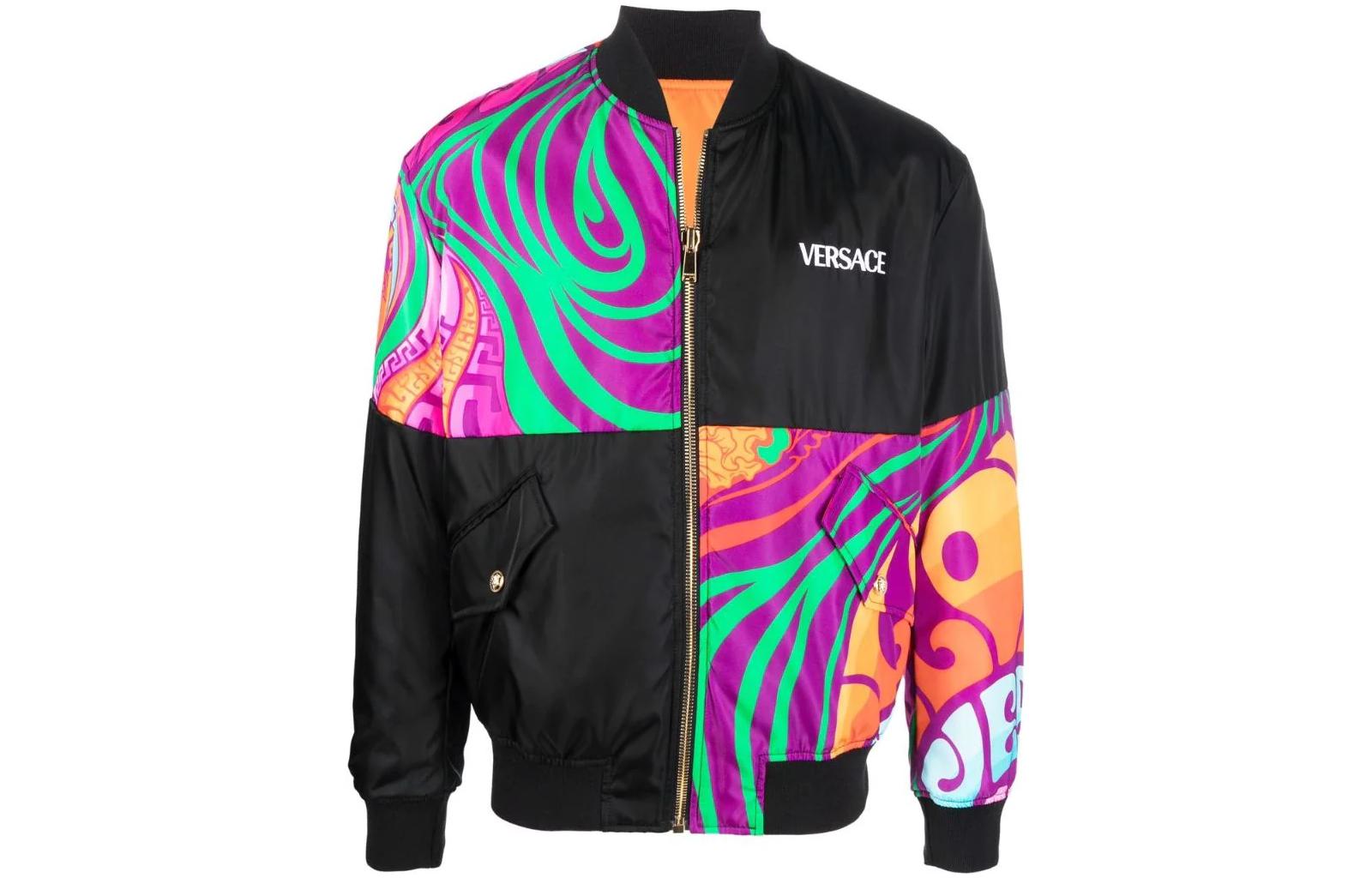 Versace SS22 Pattern Logo Print Standing Collar Jacket Multicolor 1004024-1A03098-5B020