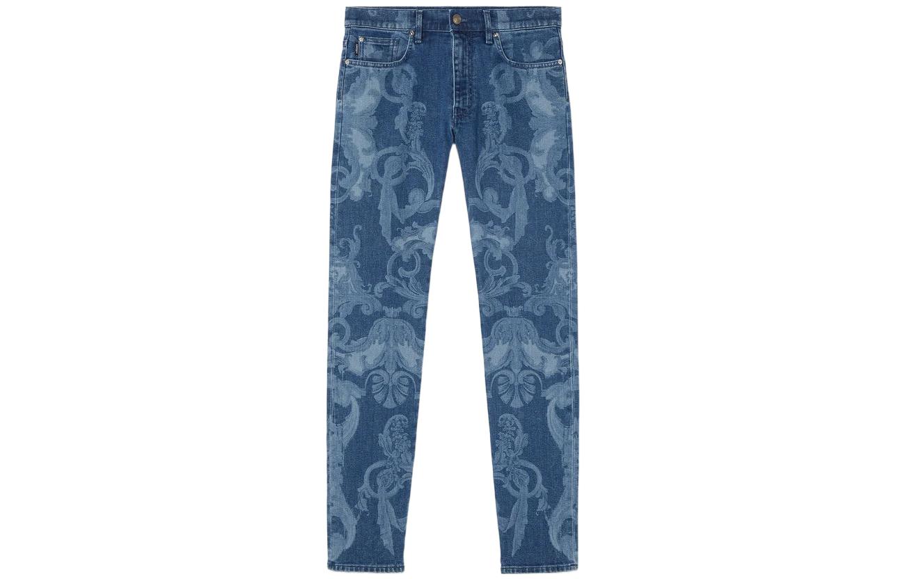 VERSACE SS22 Patterned Straight-Leg Jeans Blue  Designer Denim. 1006078-1A04164-1D030