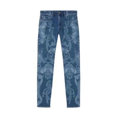 VERSACE SS22 Patterned Straight-Leg Jeans Blue Designer Denim. 1006078-1A04164-1D030