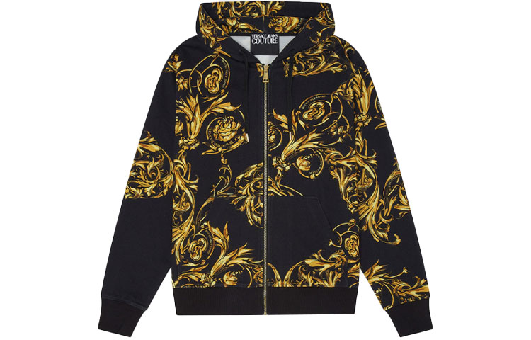 Versace SS22 Printed Hooded Jacket Unisex Black E72GAI3Z0-EFS019-EG89