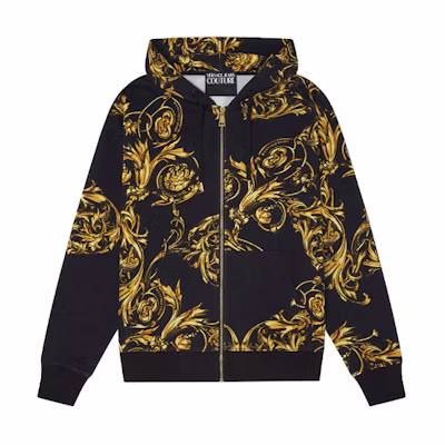 Versace SS22 Printed Hooded Jacket Unisex Black E72GAI3Z0-EFS019-EG89