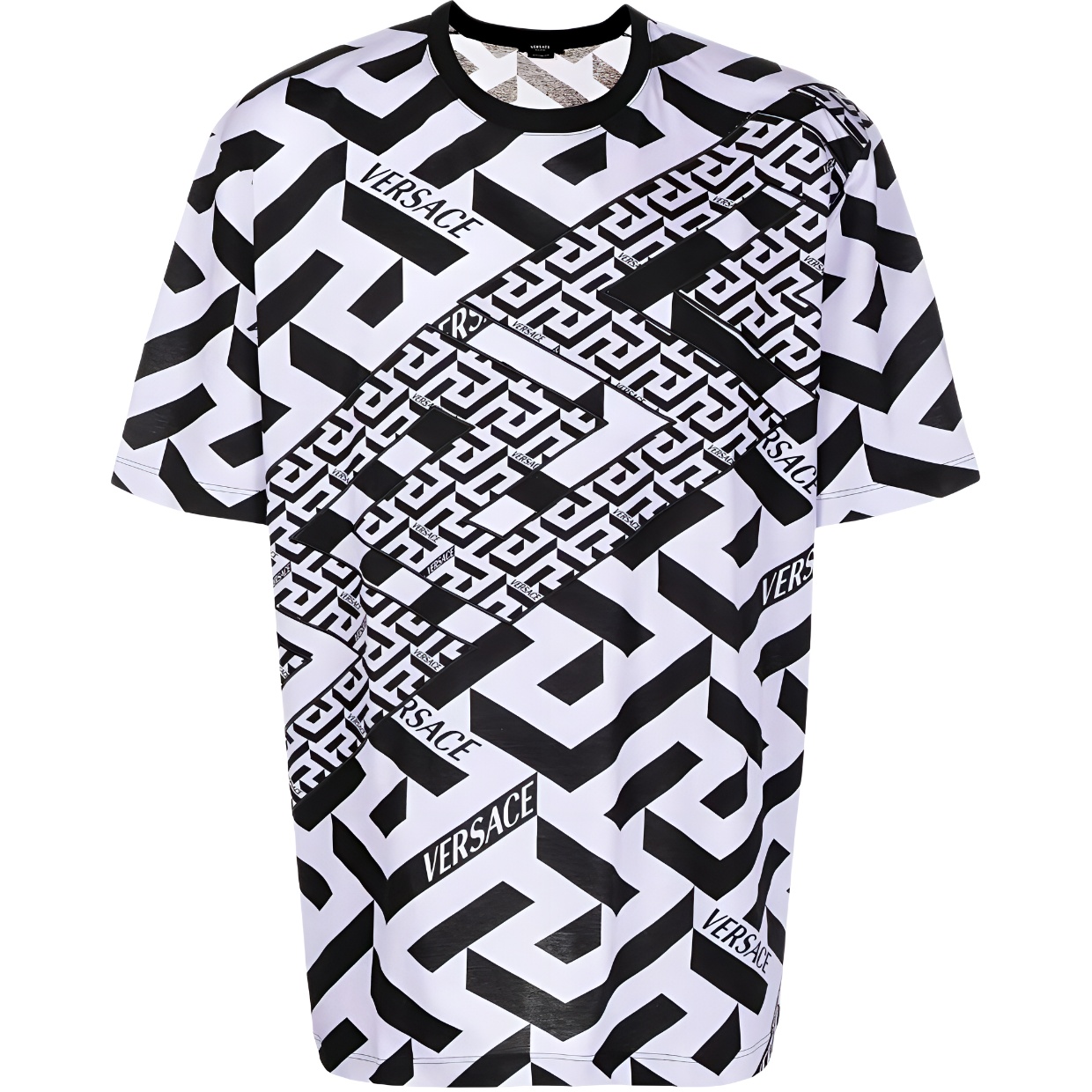 Versace SS22 Printed Logo Cotton Crewneck T-Shirt  Black White. 1003393-1A023515-L160