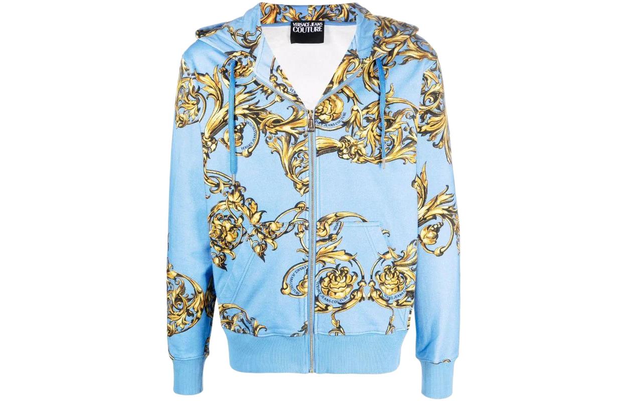 Versace SS22 Printed Zip-Up Hoodie Jacket Men’s Blue E72GAI3Z0-EFS019-EG23