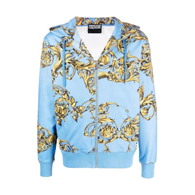 Versace SS22 Printed Zip-Up Hoodie Jacket Men’s Blue E72GAI3Z0-EFS019-EG23