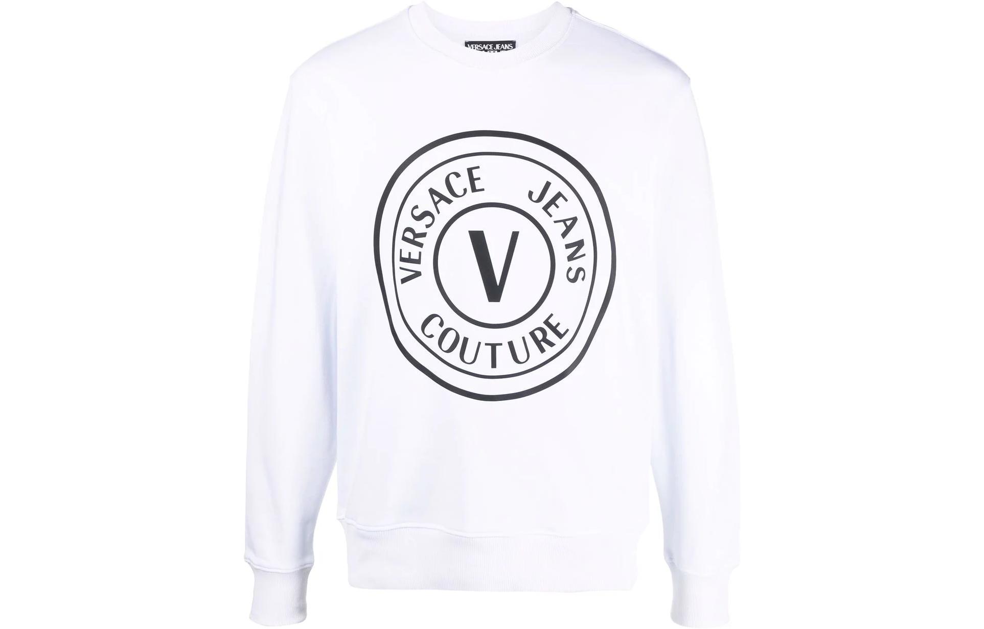 Versace SS22 Round Logo Print Pullover Long Sleeve Sweatshirt White 72GAIT20CF01O-003