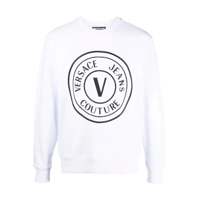 Versace SS22 Round Logo Print Pullover Long Sleeve Sweatshirt White 72GAIT20CF01O-003