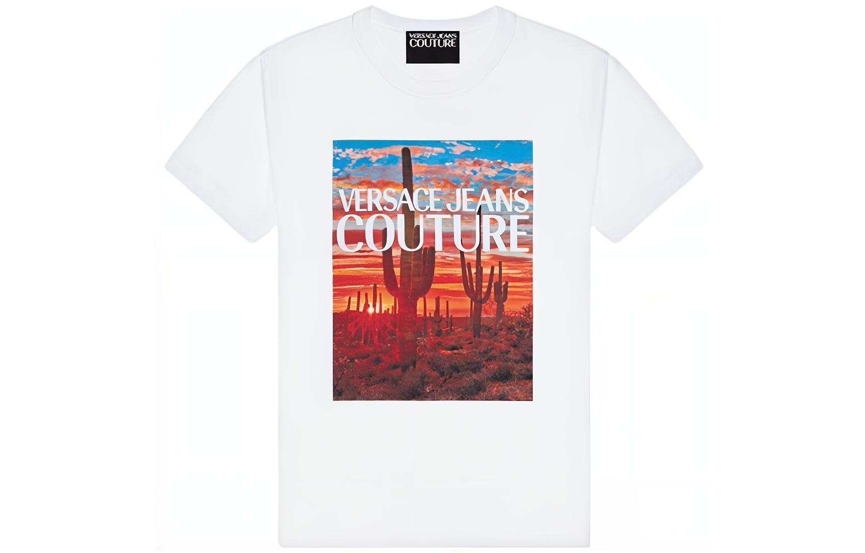 VERSACE SS22 Scenic Print Crewneck Short Sleeve T-Shirt White  Tee E72GAHP11-ECJWAP-E003