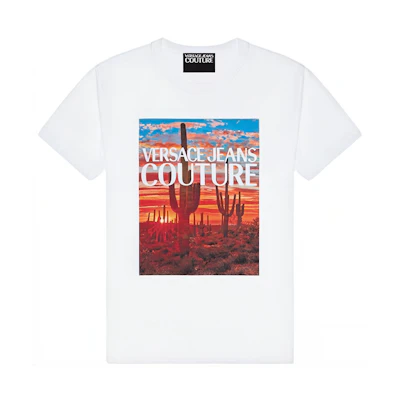VERSACE SS22 Scenic Print Crewneck Short Sleeve T-Shirt White Tee E72GAHP11-ECJWAP-E003
