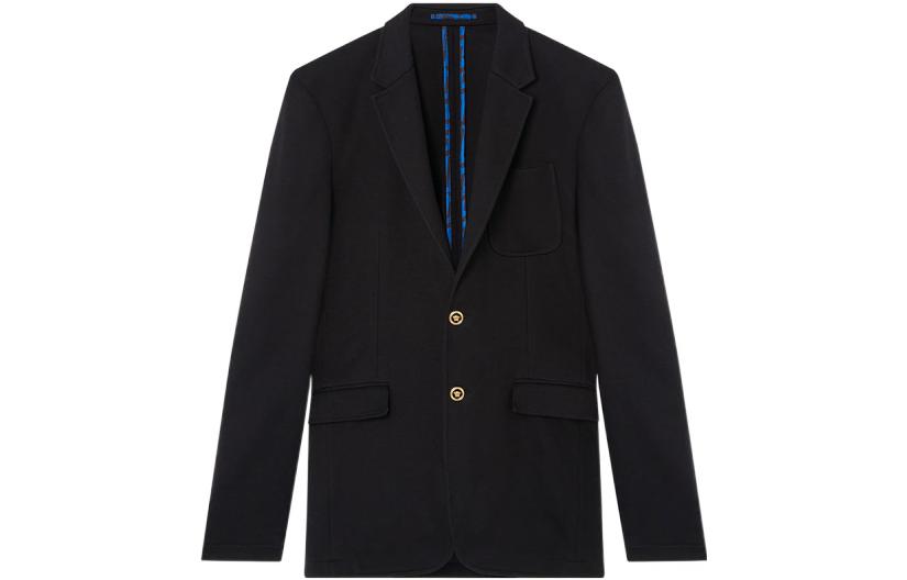 Order 베르사체 SS22 슬림 핏 블랙 블레이저 골드 버튼 남성용. 1004075-1A02387-1B000