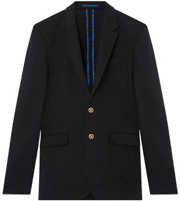 베르사체 SS22 슬림 핏 블랙 블레이저 골드 버튼 남성용. 1004075-1A02387-1B000 Order 베르사체 SS22 슬림 핏 블랙 블레이저 골드 버튼 남성용. 1004075-1A02387-1B000