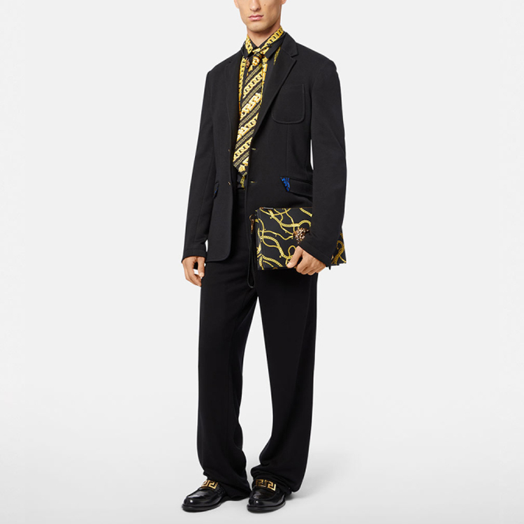 Purchase 베르사체 SS22 슬림 핏 블랙 블레이저 골드 버튼 남성용. 1004075-1A02387-1B000