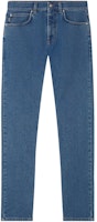 VERSACE SS22 Slim Fit Mid-Rise Solid Blue Jeans for Men with Buttoned Pockets. A81832-1A02877-1D030 VERSACE SS22 Slim Fit Mid-Rise Solid Blue Jeans for Men with Buttoned Pockets. A81832-1A02877-1D030