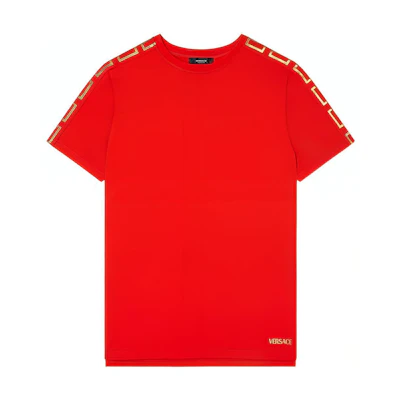 VERSACE SS22 Solid Baroque Print Red T-Shirt Collection. 1003711-1A02322-A1203