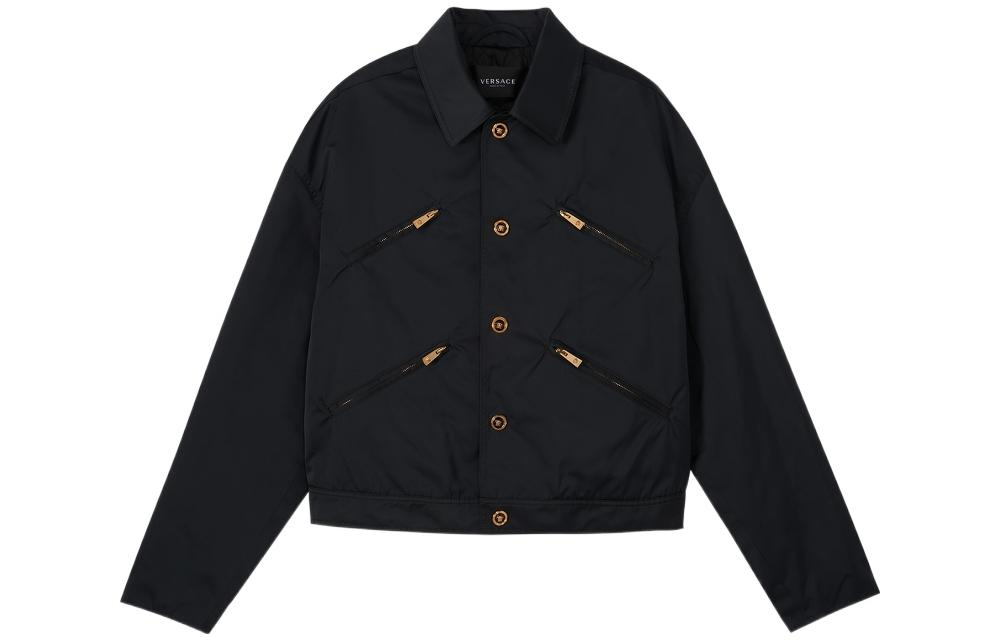 Versace SS22 Solid Single-Breasted Jacket with Zipper Pockets - Black 1006722-1A04650-1B000