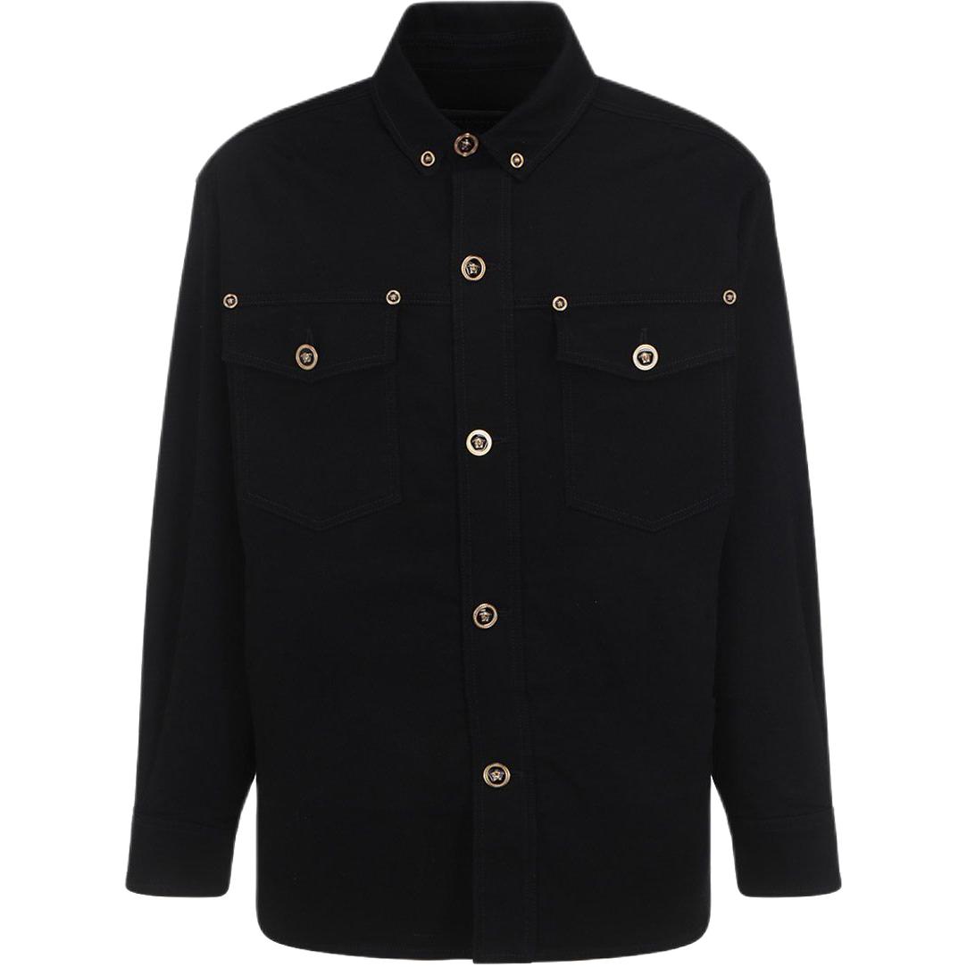 Versace SS22 Solid Single-Breasted Shirt-Style Jacket Black 10060551-A04143-1D040