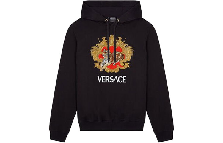 VERSACE SS22 Tiger Embroidered Hoodie Black  Fashion. 1004211-1A03053-1B000