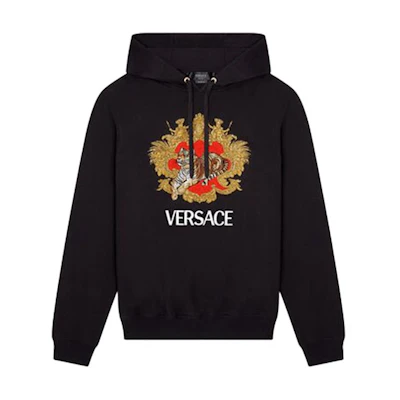VERSACE SS22 Tiger Embroidered Hoodie Black Fashion. 1004211-1A03053-1B000