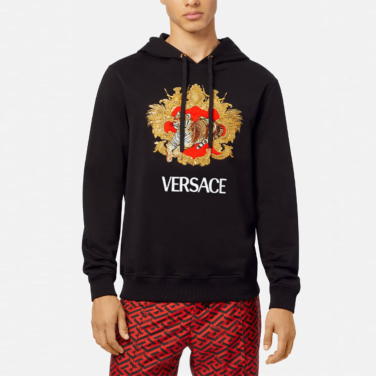 VERSACE SS22 Tiger Embroidered Hoodie Black  Fashion. 1004211-1A03053-1B000 圖 4